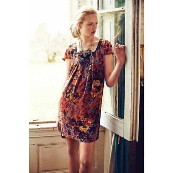 Anthropologie MAEVE Pintura‎ 100% Silk Shift Dress Size XS Floral Print - Picture 1 of 8